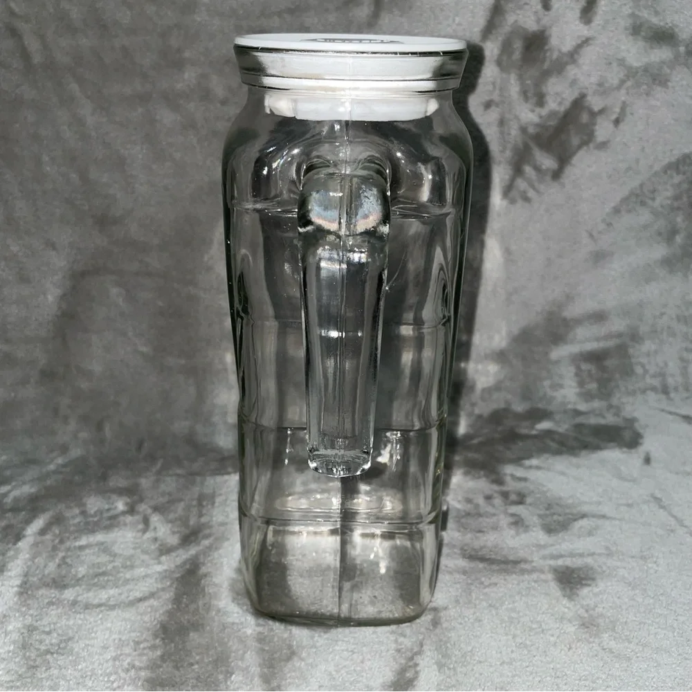 Vintage Frigorello Thick Glass Pitcher w/ White Lid Square Kitchen Décor